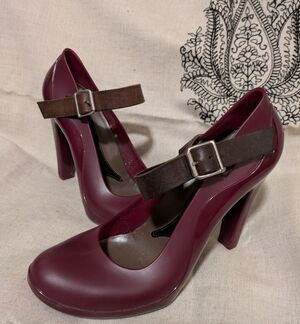 Marni Deep Red Heels with Dark Brown Strap